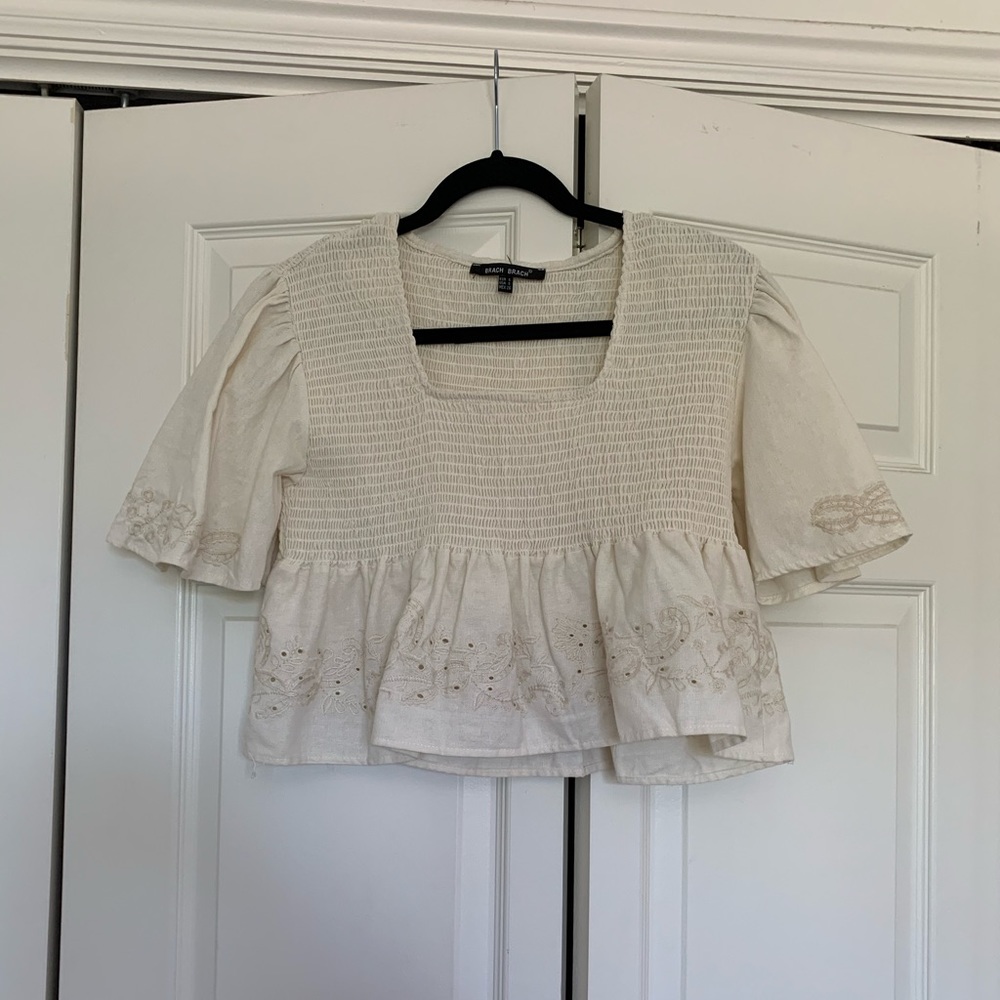 Embroidered Ruched Top